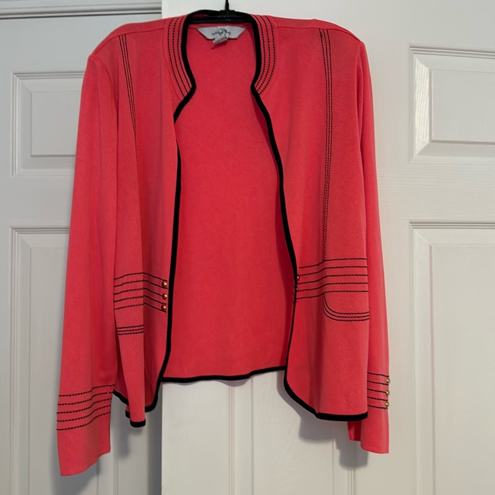 Ming Wang Embellished Open Cardigan Bright Pink Acrylic Sweater Womens XL